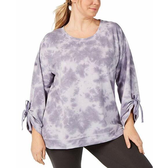 Ideology Womens Plus Blue Tie-Dyed Crewneck Tie Sleeve Top Size 2X New Tunic - Picture 1 of 6